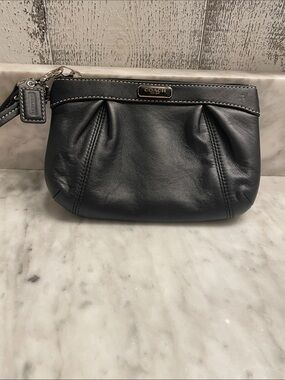 Coach Black Leather Pleated Wristlet